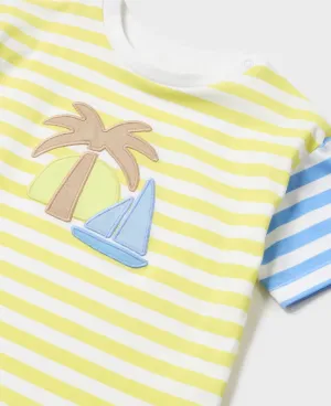 2pc Yellow and Blue Striped Tee w Shorts