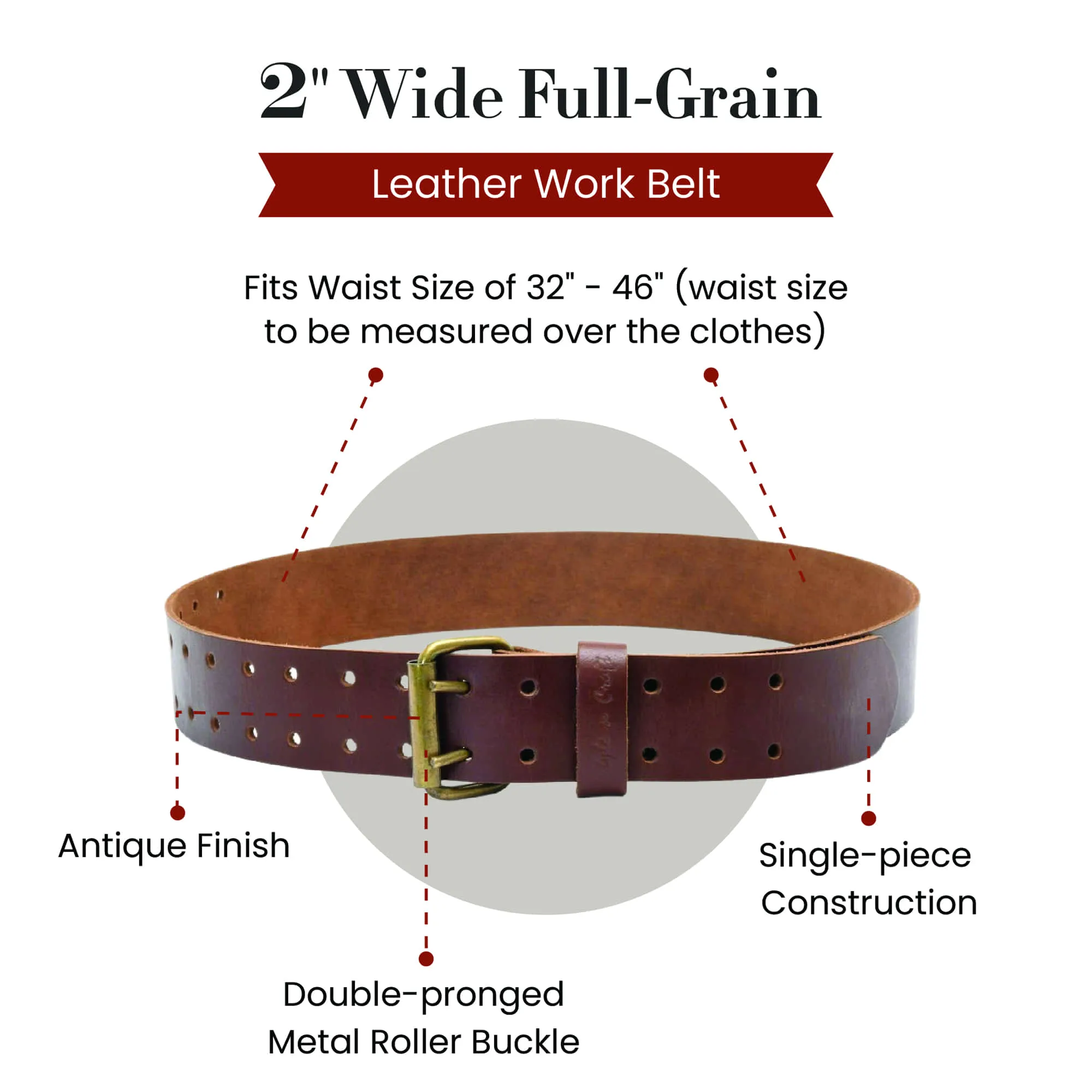 98052 - 2 Inch Wide Work Belt in Full Grain Dark Tan Leather | Style n Craft