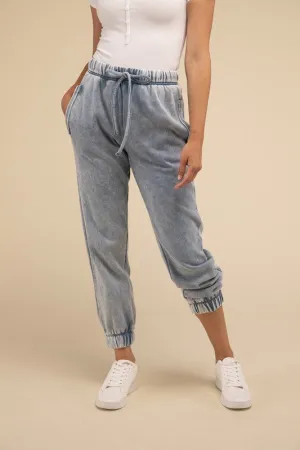 Acid Wash Fleece Jogger Sweatpants with Pockets