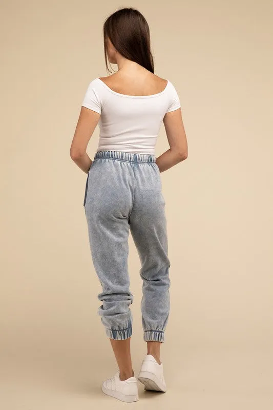 Acid Wash Fleece Jogger Sweatpants with Pockets