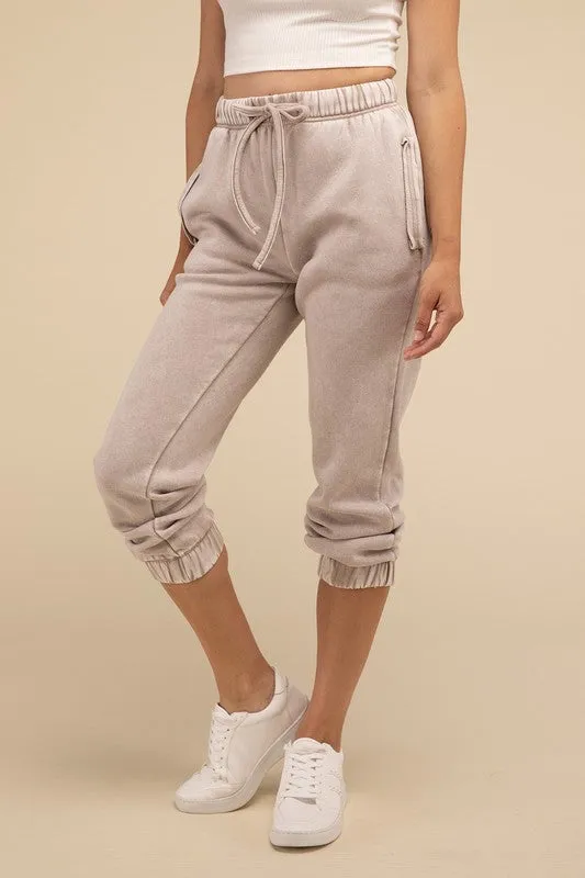 Acid Wash Fleece Jogger Sweatpants with Pockets