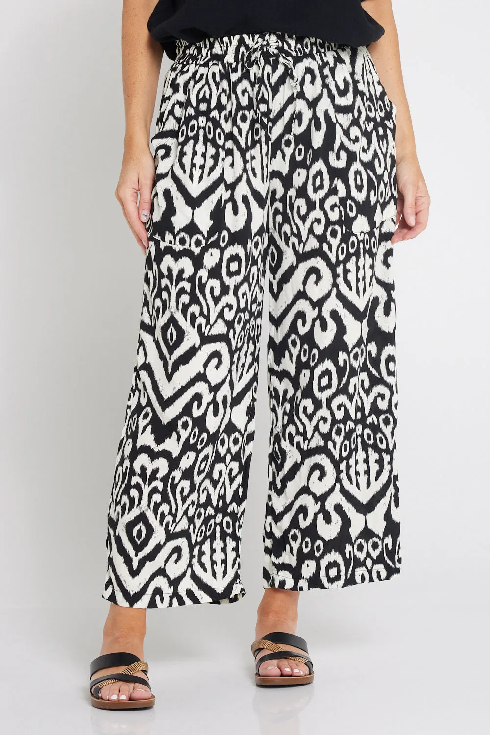 Aiko Lightweight Pants - Black/Ivory Ikat