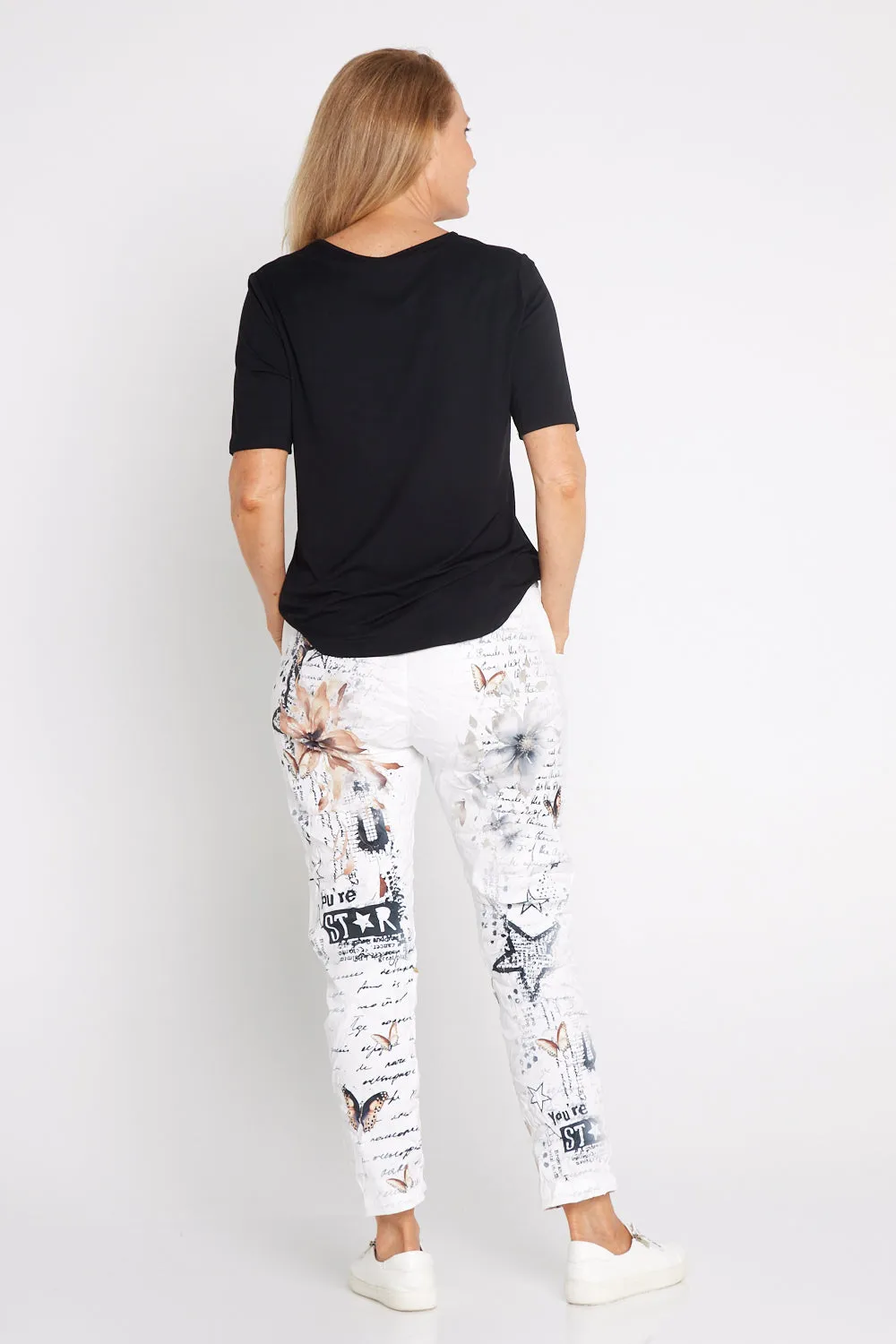 Alina Pants - White/Cocoa Butterflies