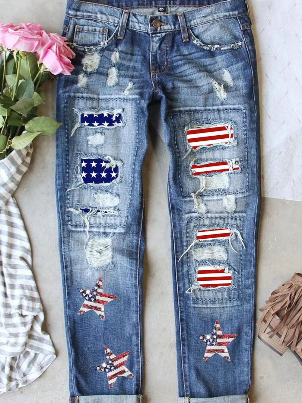 American Flag Patch Jeans