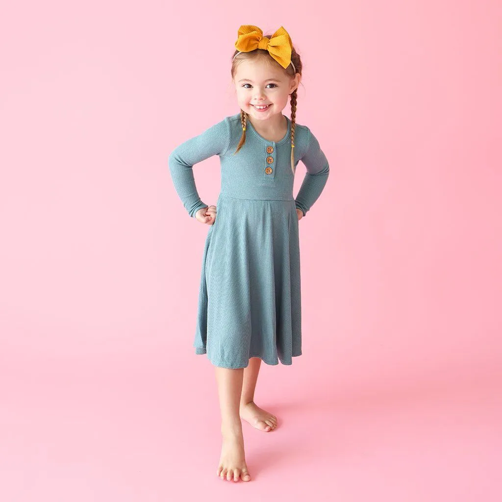 Arctic Waffle Long Sleeve Henley Twirl Dress