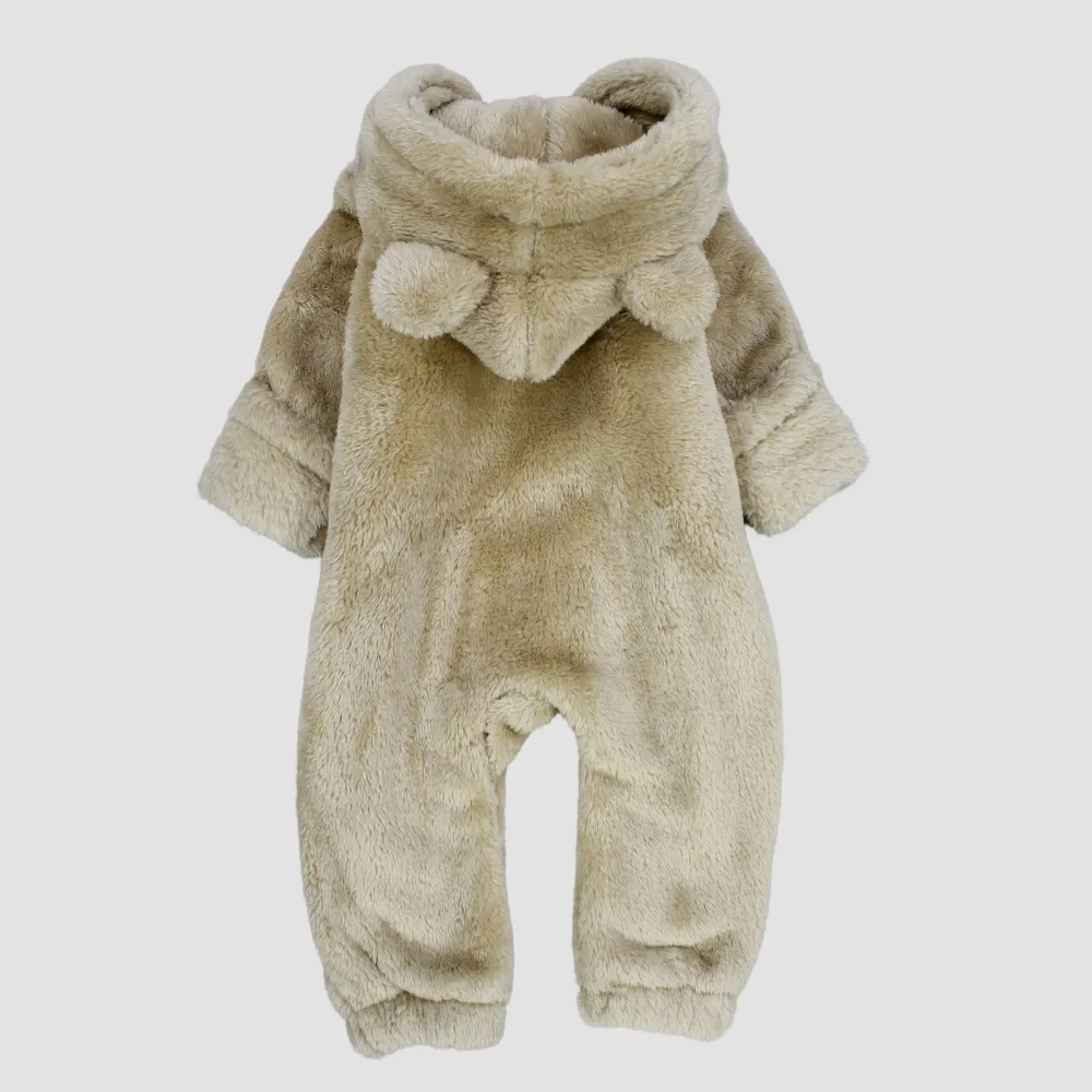 Beige Teddy Fleeced Hooded Onesie