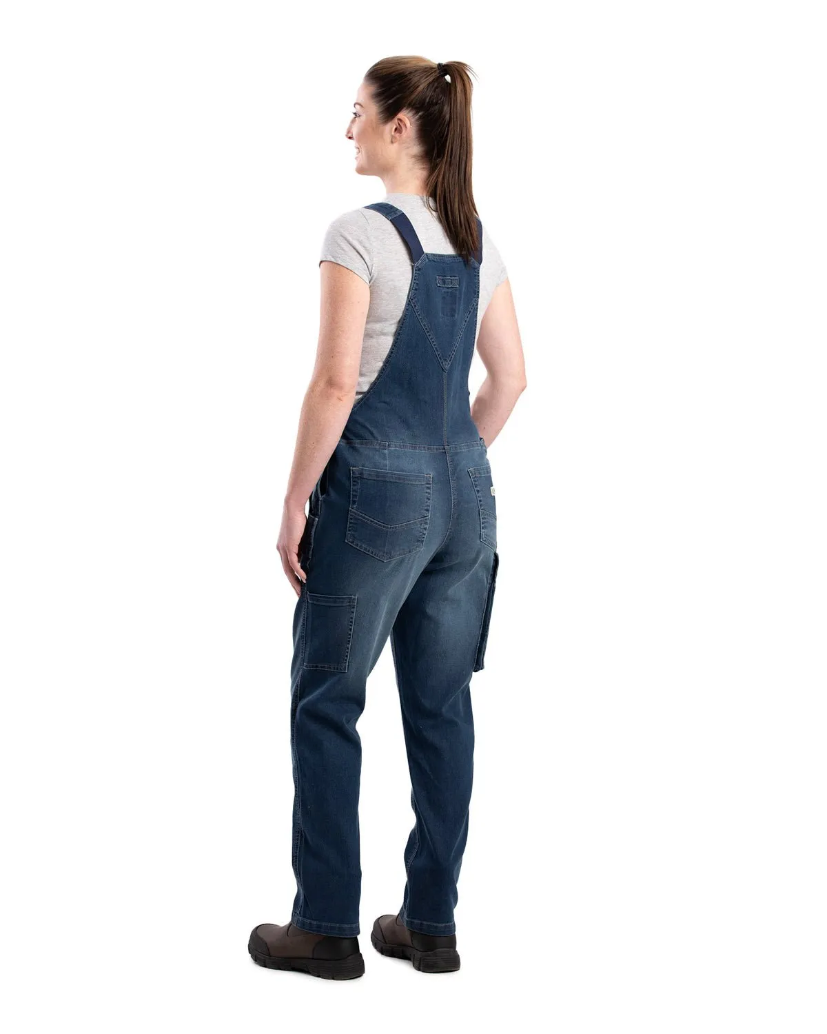 Berne Womens Vintage Washed Flex Denim Indigo Cotton Blend Bib Overall