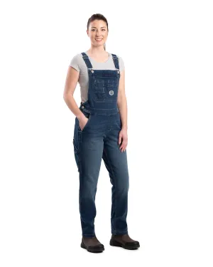 Berne Womens Vintage Washed Flex Denim Indigo Cotton Blend Bib Overall