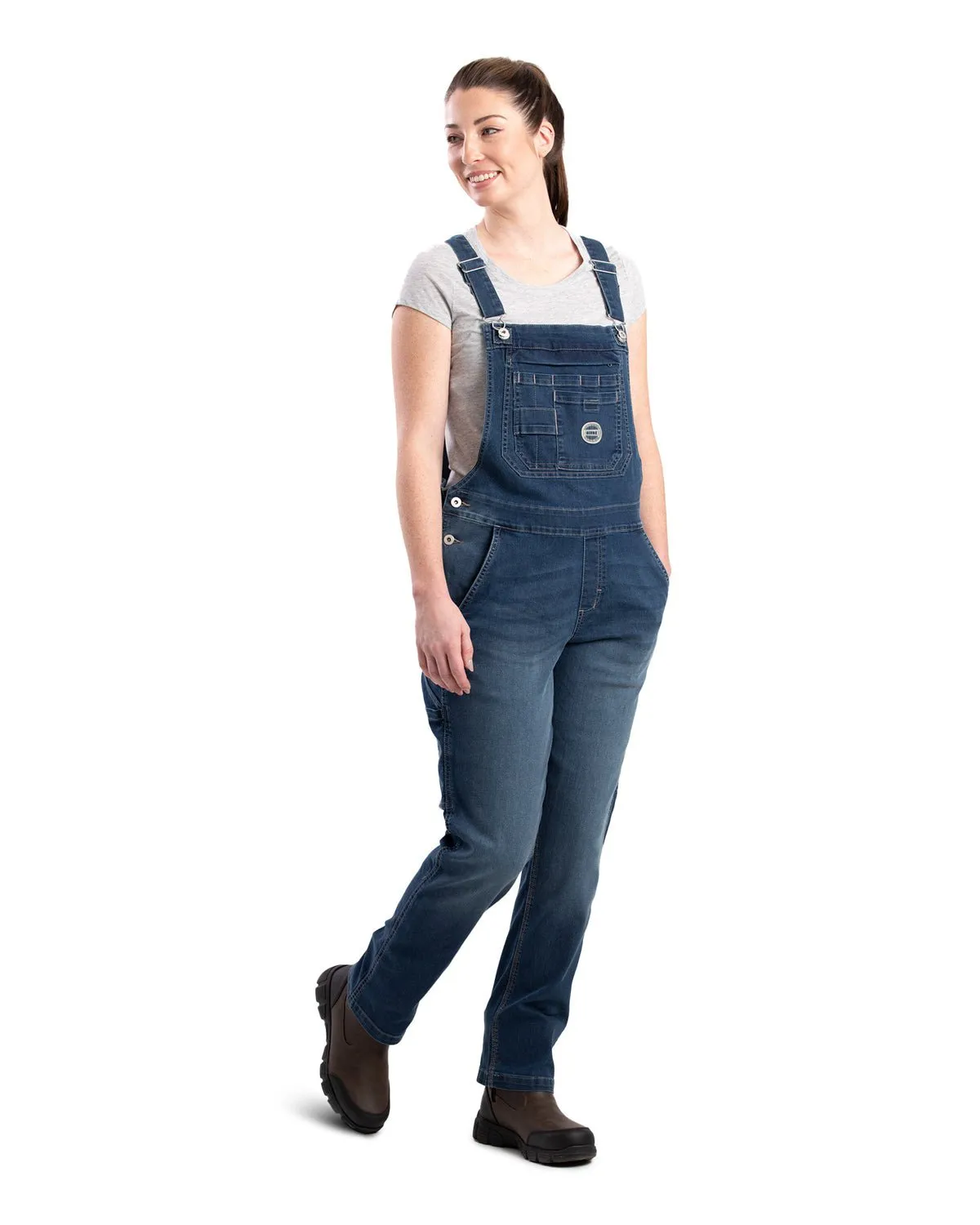 Berne Womens Vintage Washed Flex Denim Indigo Cotton Blend Bib Overall