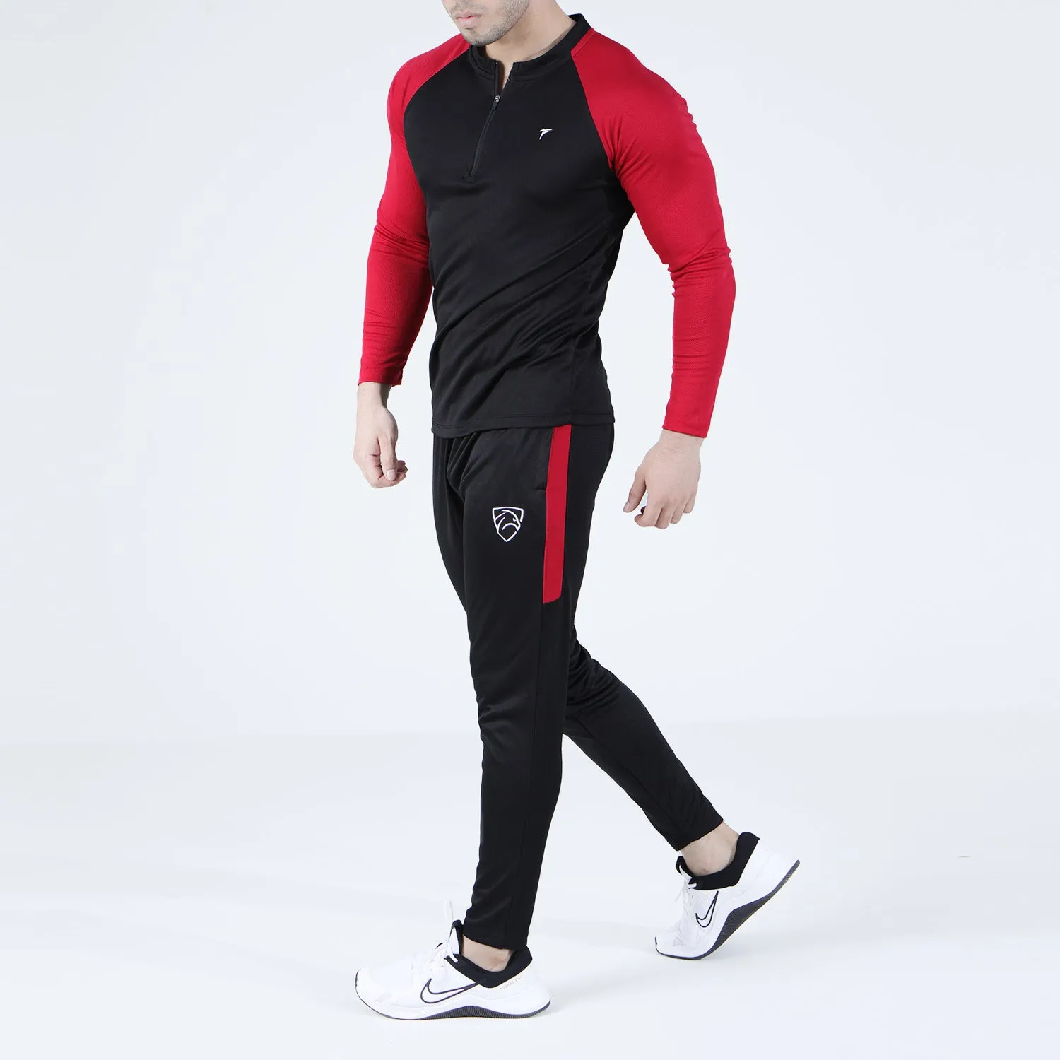 Black And Red Raglan Summer Tracksuit