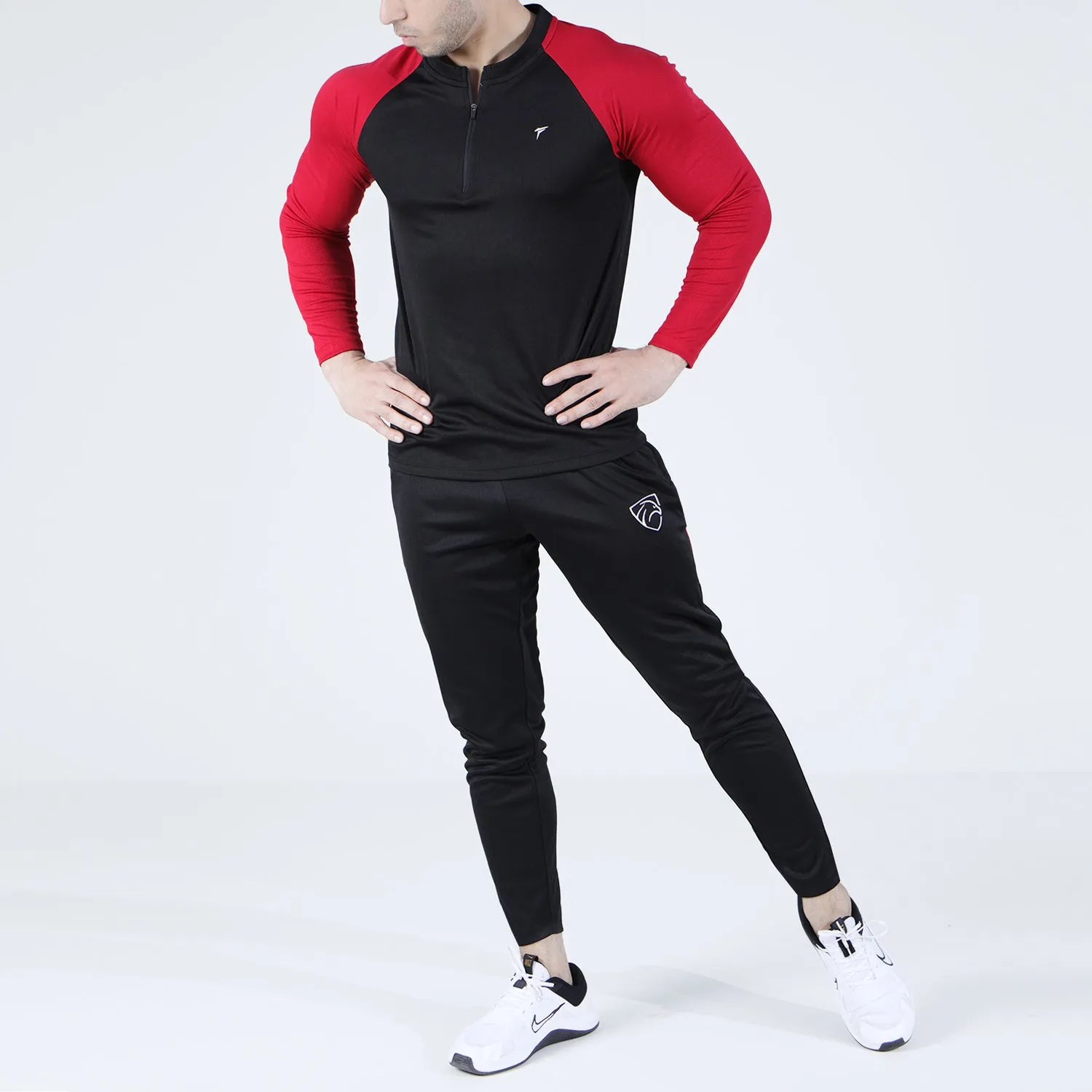 Black And Red Raglan Summer Tracksuit