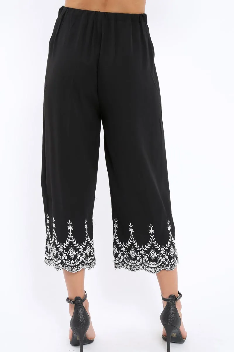 Black Cropped Wide Leg Trousers - Eliana