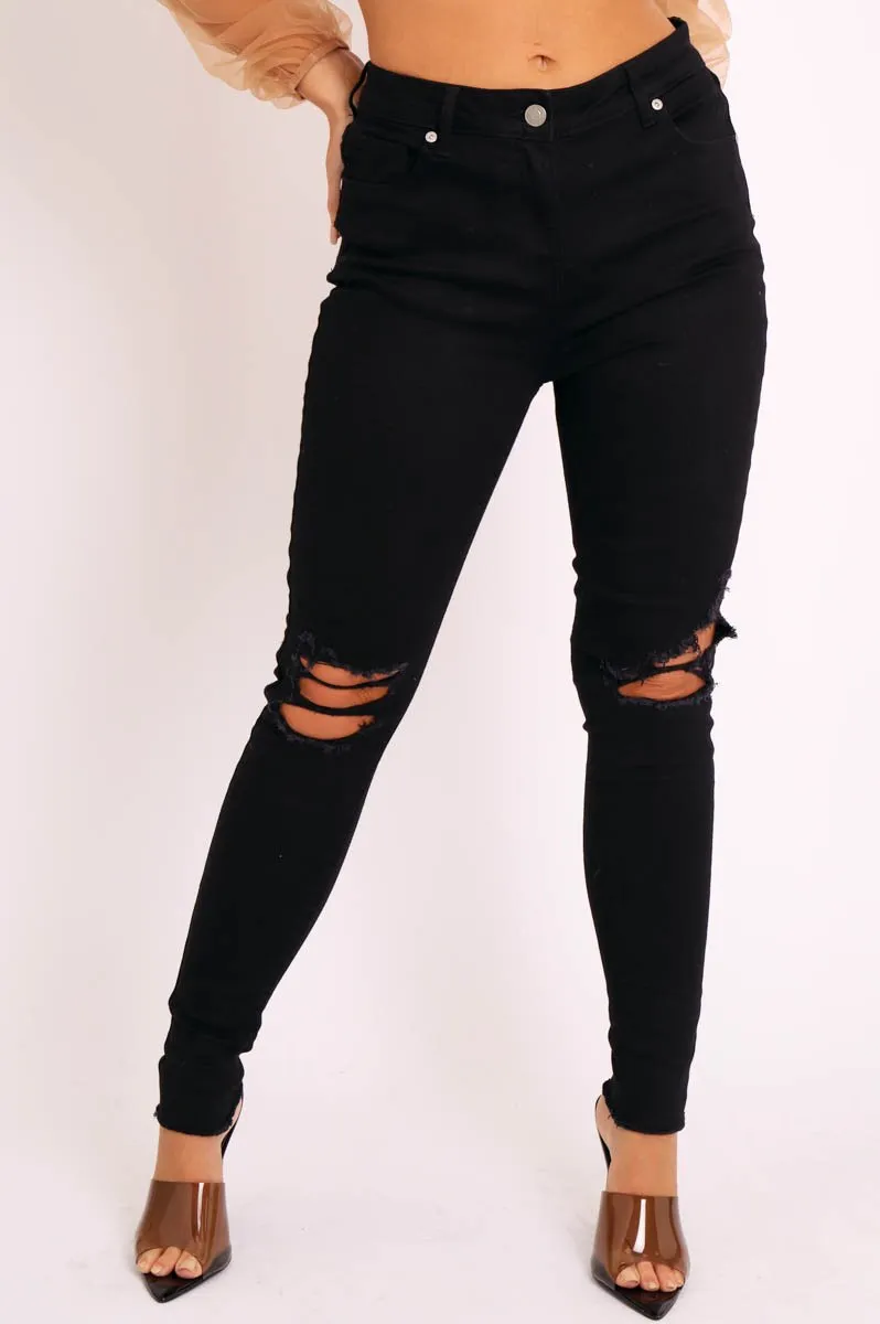 Black Denim Distressed Skinny Jeans - Quin