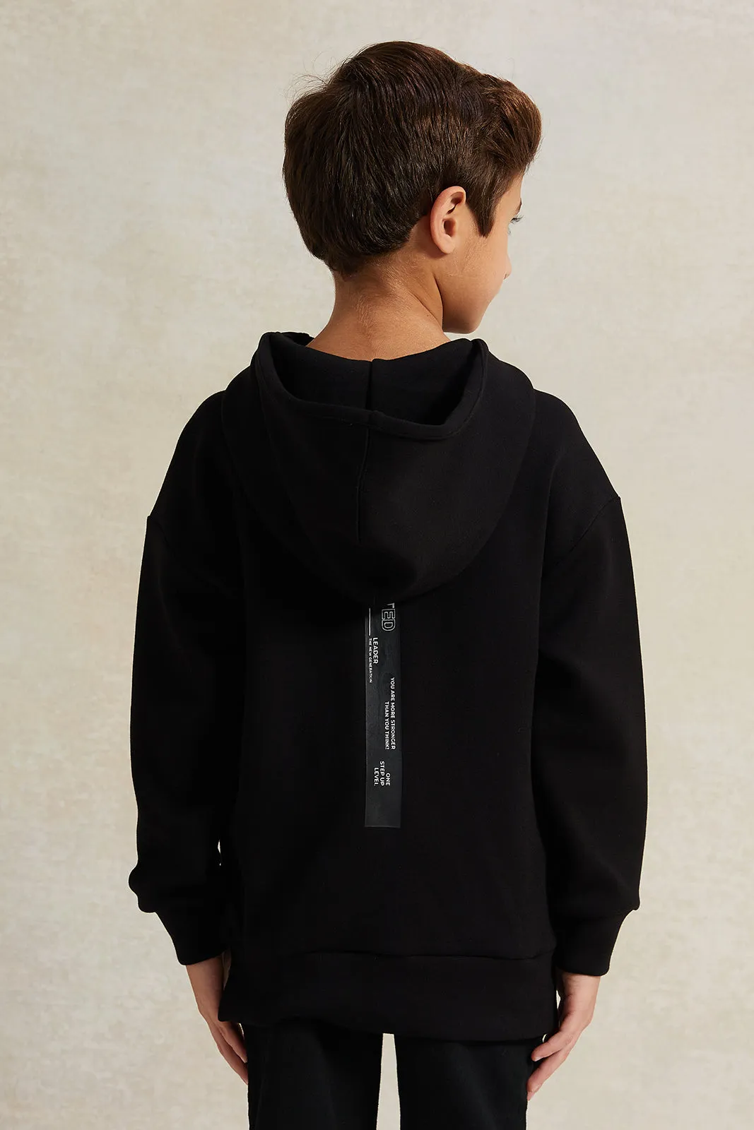 Boys Black Soft Fabric Hooded Sweatshirt