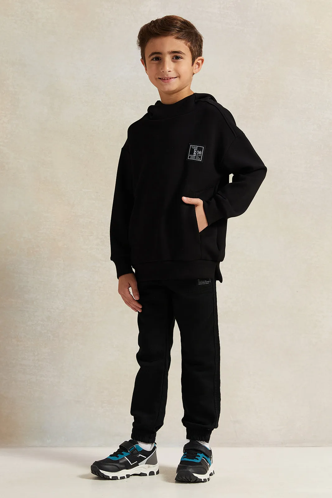 Boys Black Soft Fabric Hooded Sweatshirt