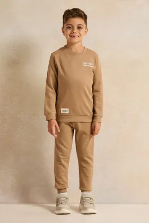 Boys Brown Crew Neck Jogging Set (2 Piece)