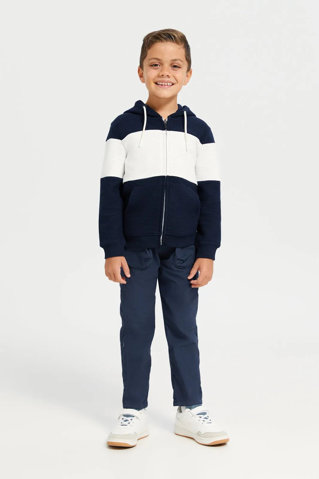 Boys Navy Pull-on Poplin Jogger With All Around Adjuster