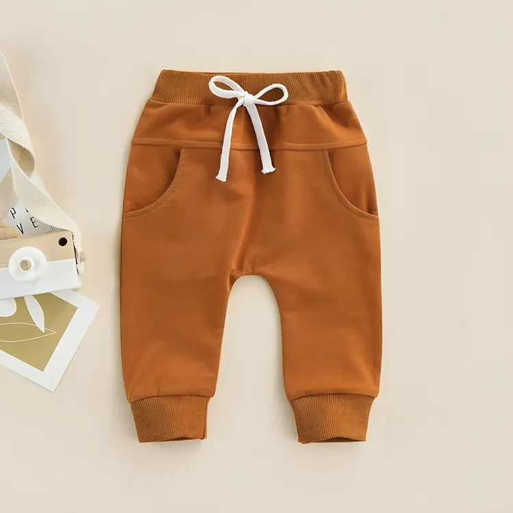 Brown Solid Color Pocket Baby Pants