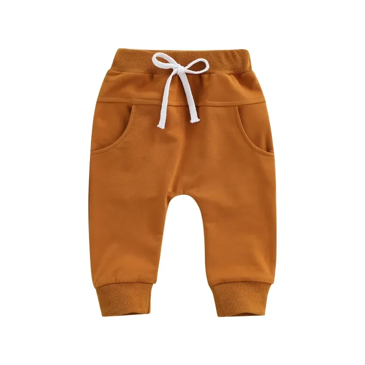 Brown Solid Color Pocket Baby Pants