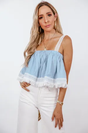 Chambray Tube Top with Lace Trim