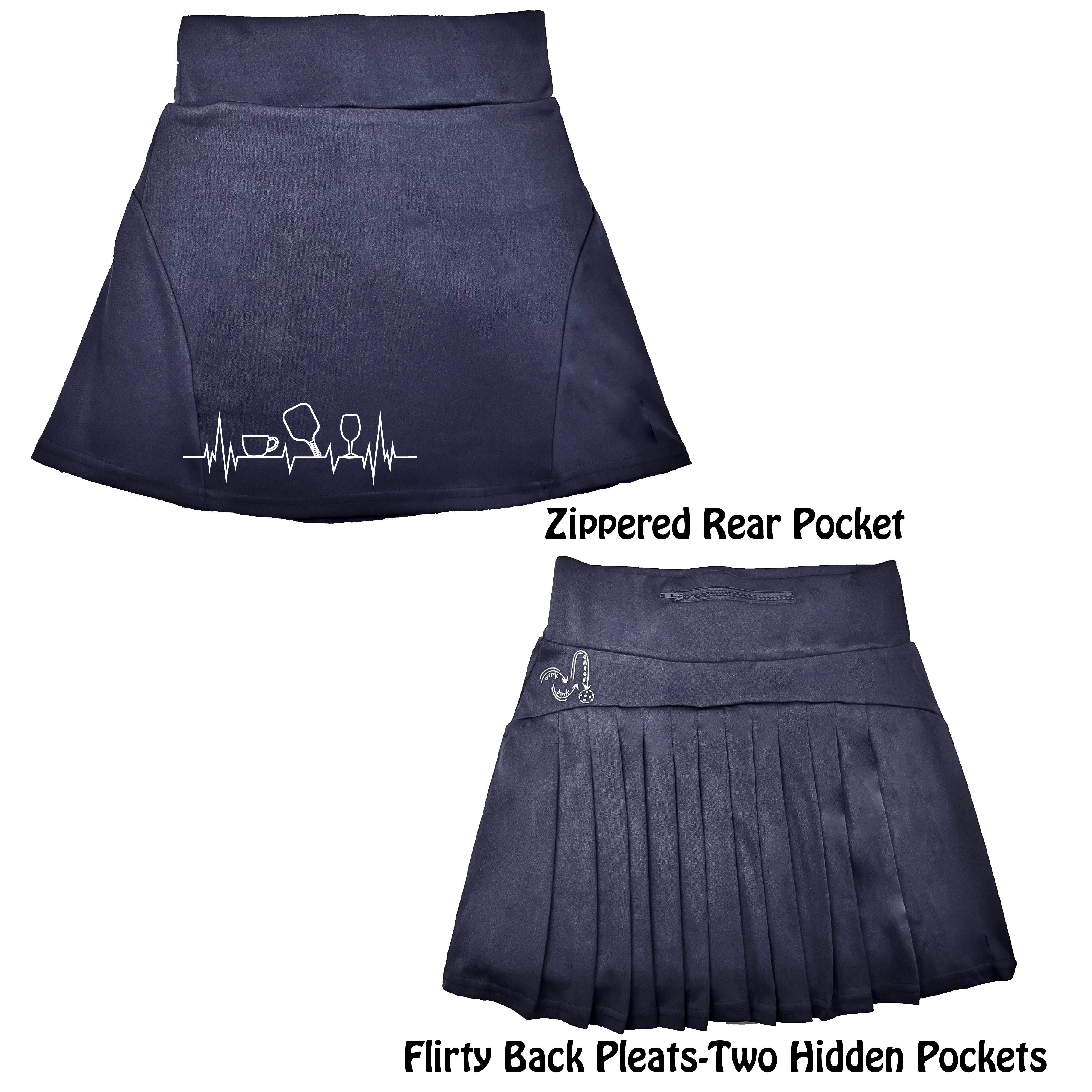 Coffee, Pickleball, Wine Heartbeat EGK | Women's Flirty Pickleball Skort