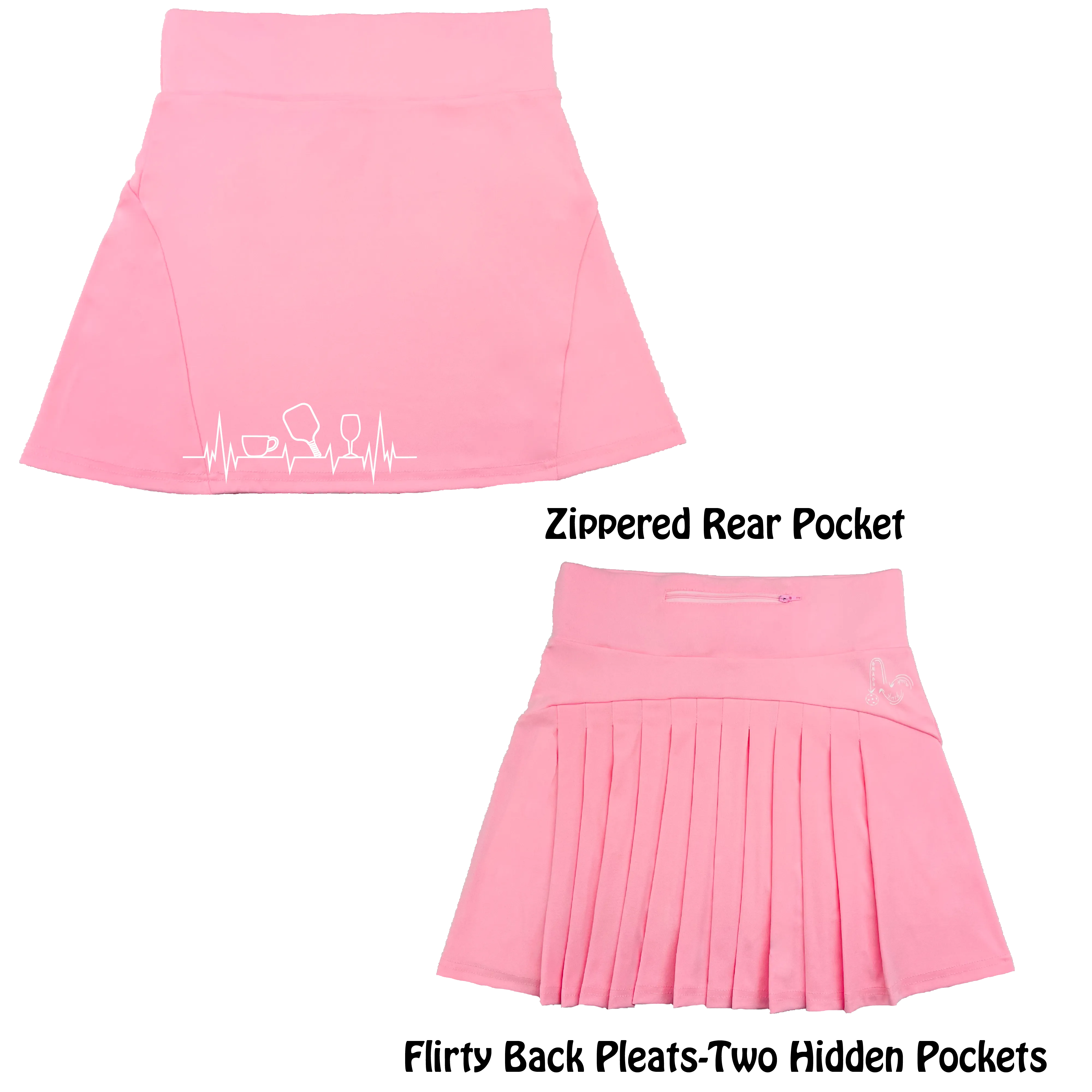 Coffee, Pickleball, Wine Heartbeat EGK | Women's Flirty Pickleball Skort