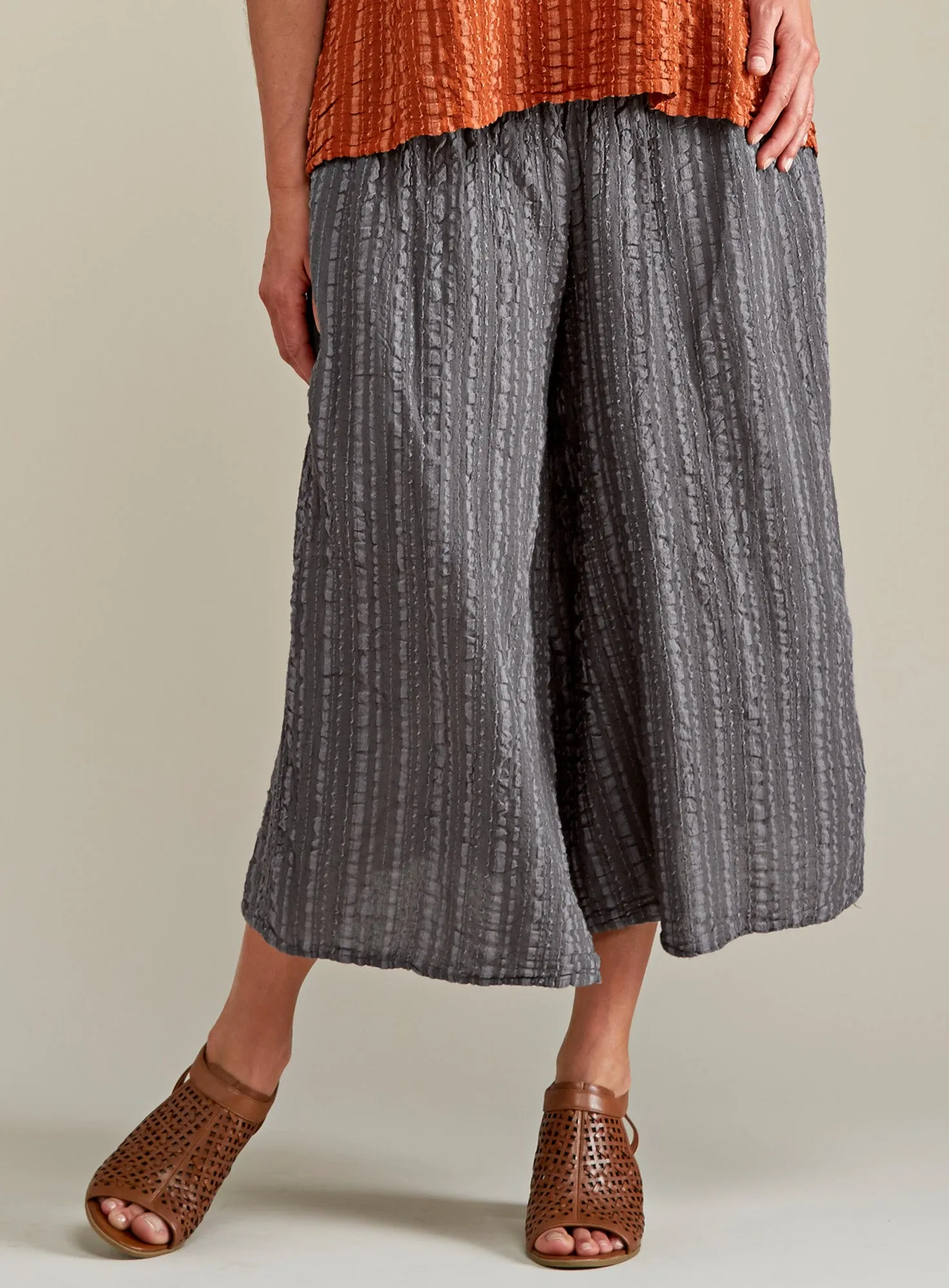 Crinkle Cotton Stripe Palazzo Pants