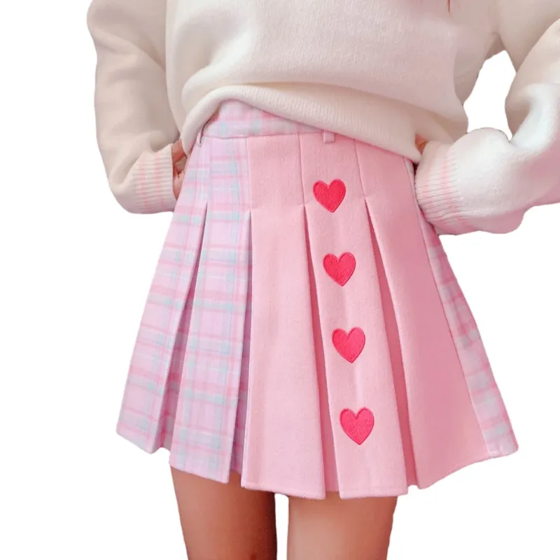 Cute, Fun, and Flirty: The Pink Heart Harajuku Plaid Women Schoolgirl Cosplay Mini Skirt