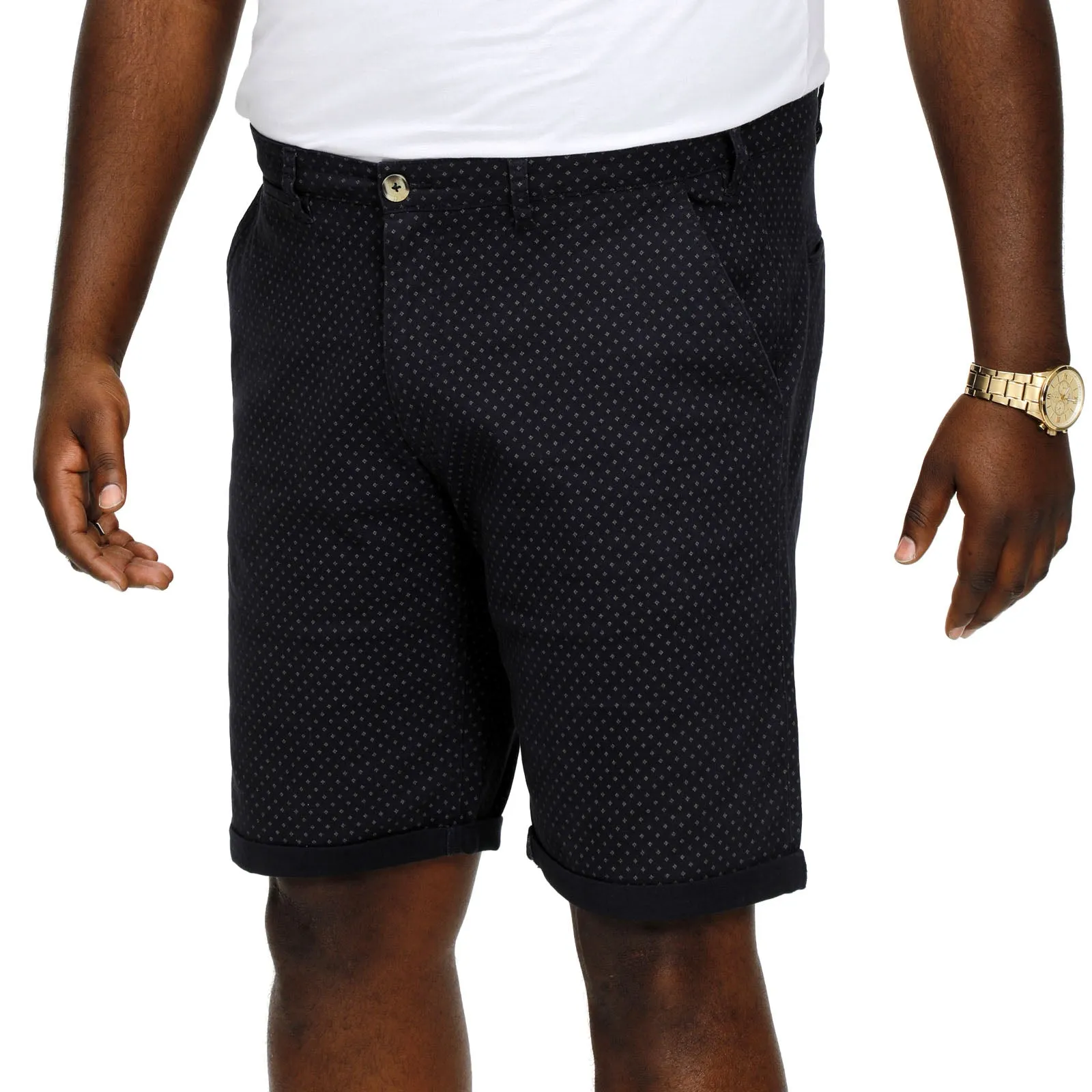 D555 Mens Dudley Big & Tall All Over Print Stretch Chino Shorts - Navy