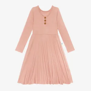 Desert Rose Waffle Long Sleeve Henley Twirl Dress