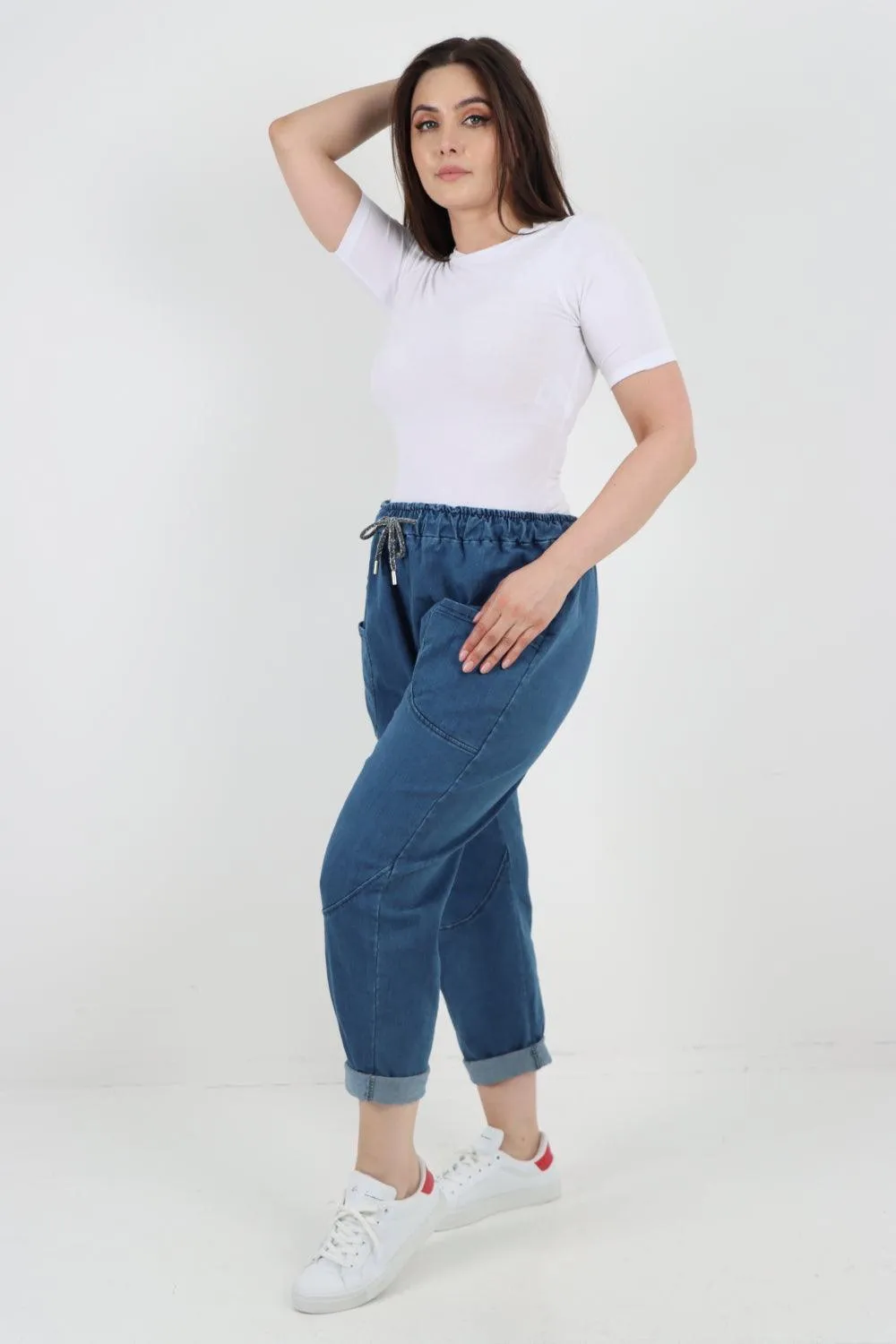 Drawstring Elasticated Waist Denim Trouser