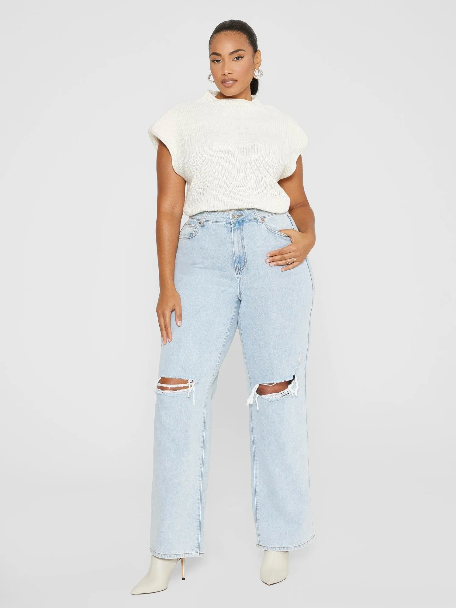 Fashion To Figure - Chloe High Rise Destructed Relaxed Fit Jeans - Gabi Fresh x FTF