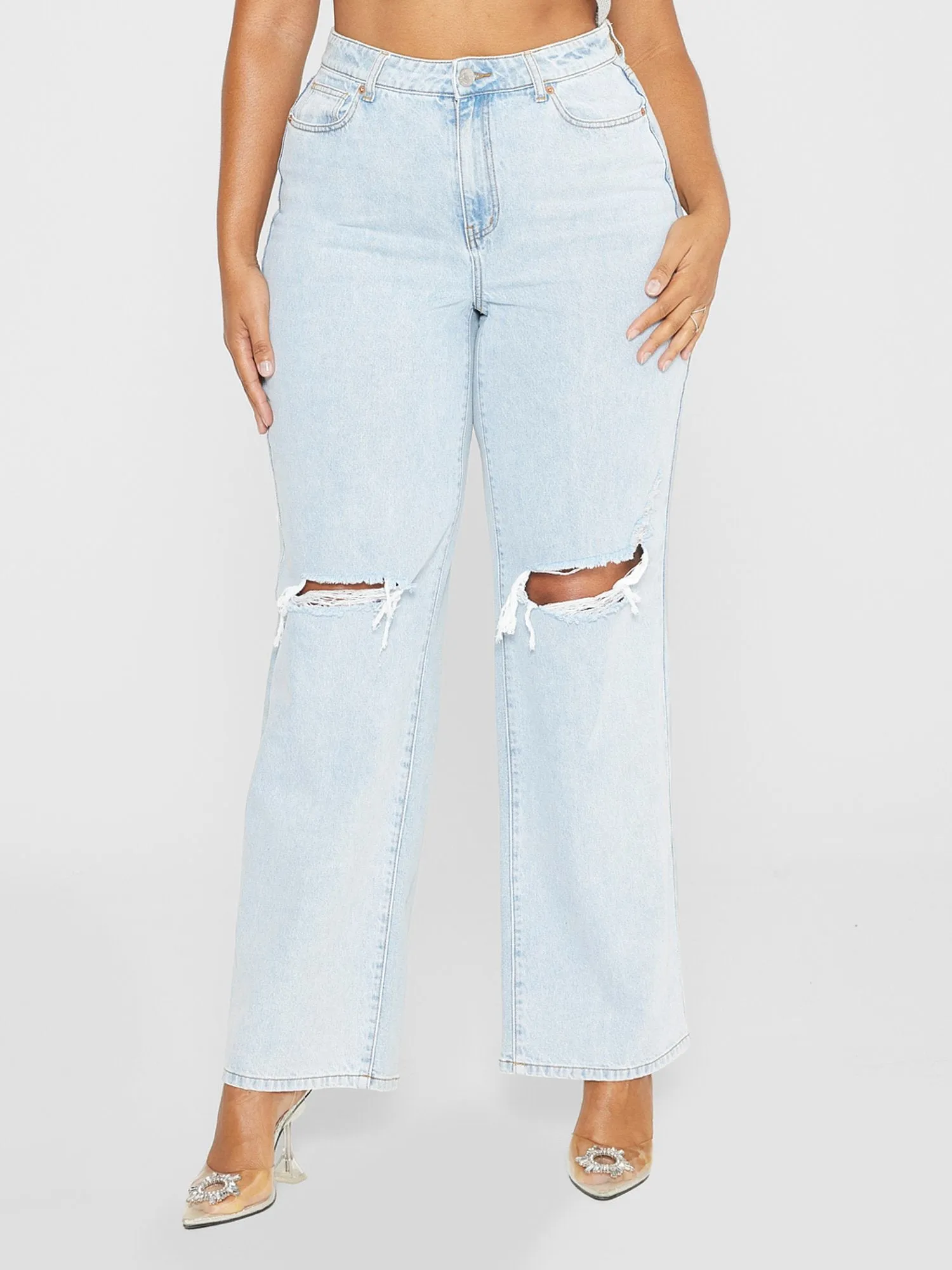 Fashion To Figure - Chloe High Rise Destructed Relaxed Fit Jeans - Gabi Fresh x FTF