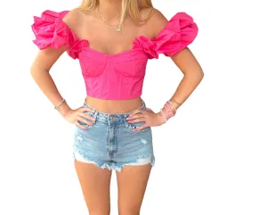 Flirty Off-Shoulder Pink Delight