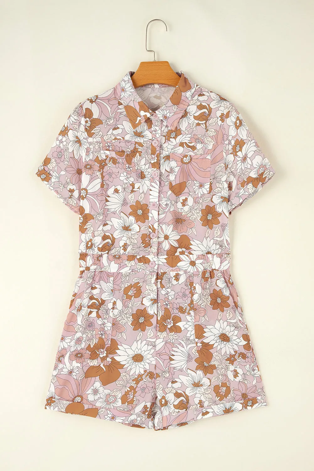 Floral Short Sleeve Collared Romper