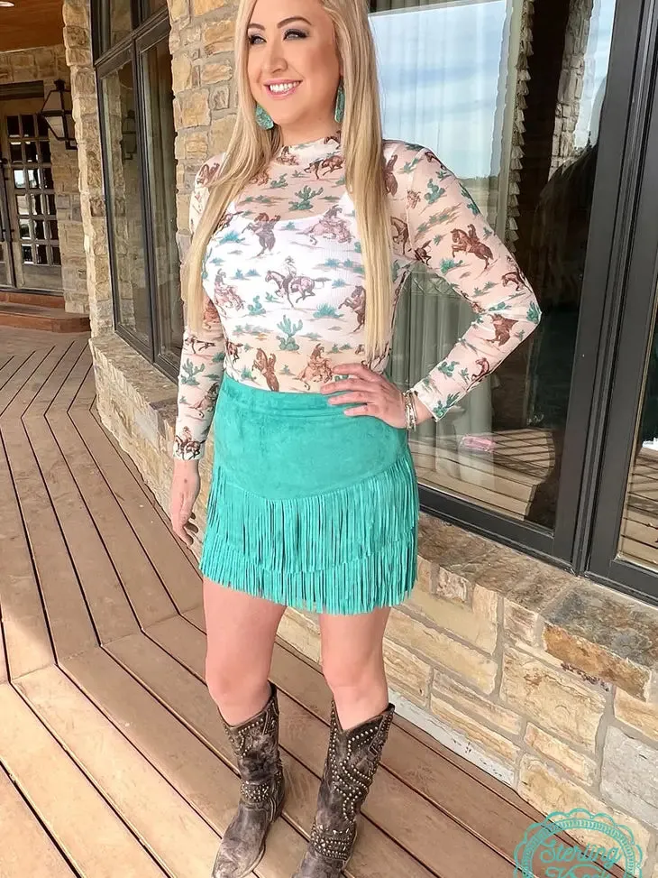 Fort Worth Fringe Mini Skirt - Turquoise Rodeo Outfit