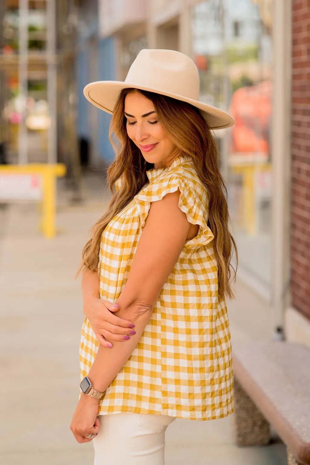 Gingham Ruffle Trim Tank