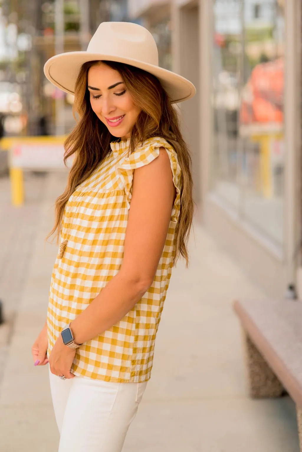 Gingham Ruffle Trim Tank