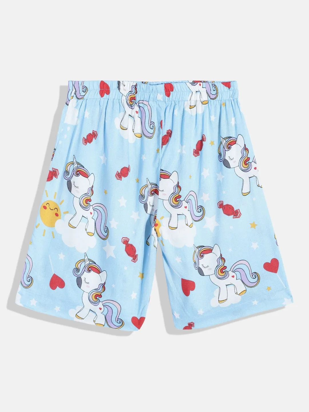 Girls Blue Cute Unicorn Shorts Set