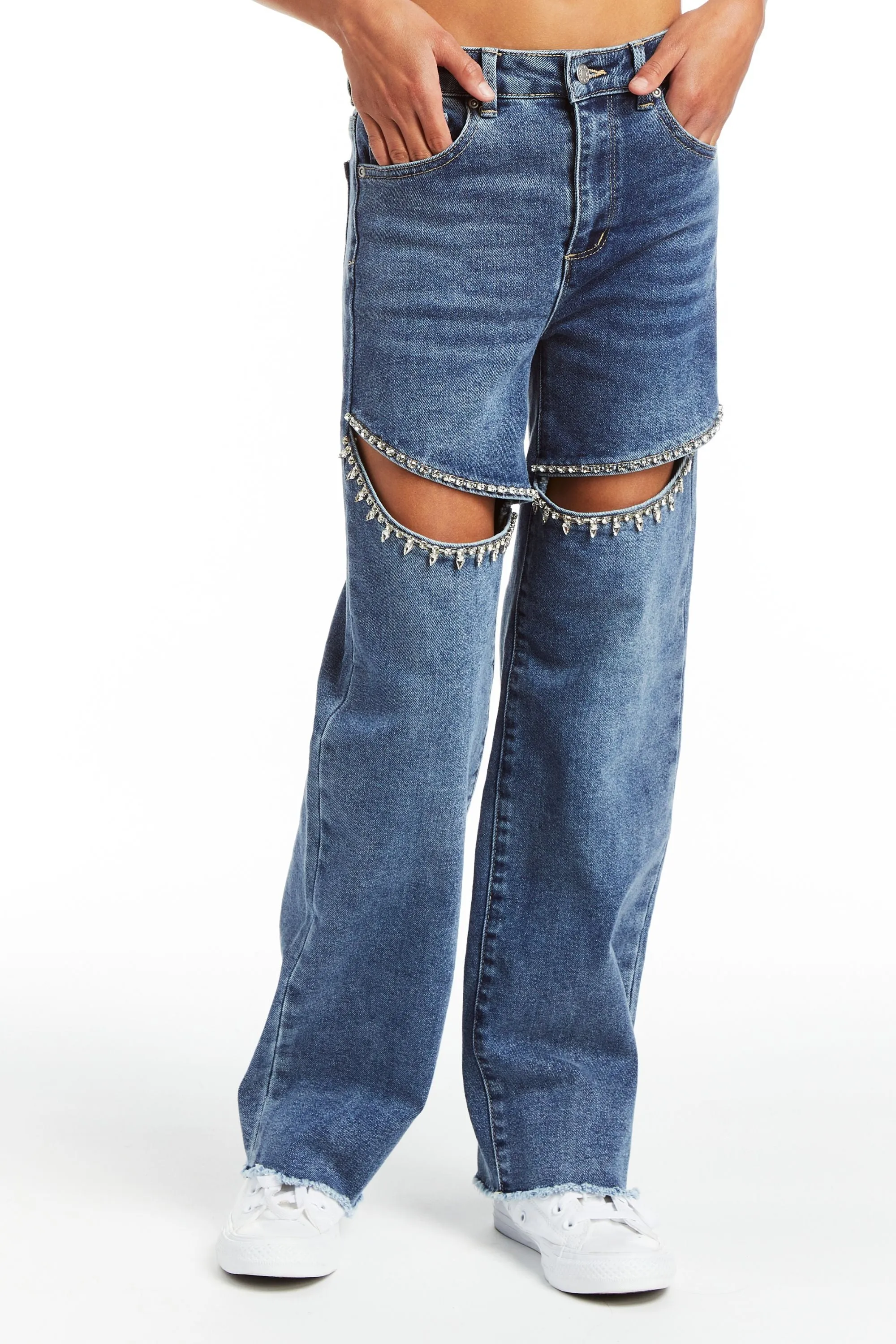 Girls SWIFTIE Crystal Slit Straight Leg Jeans