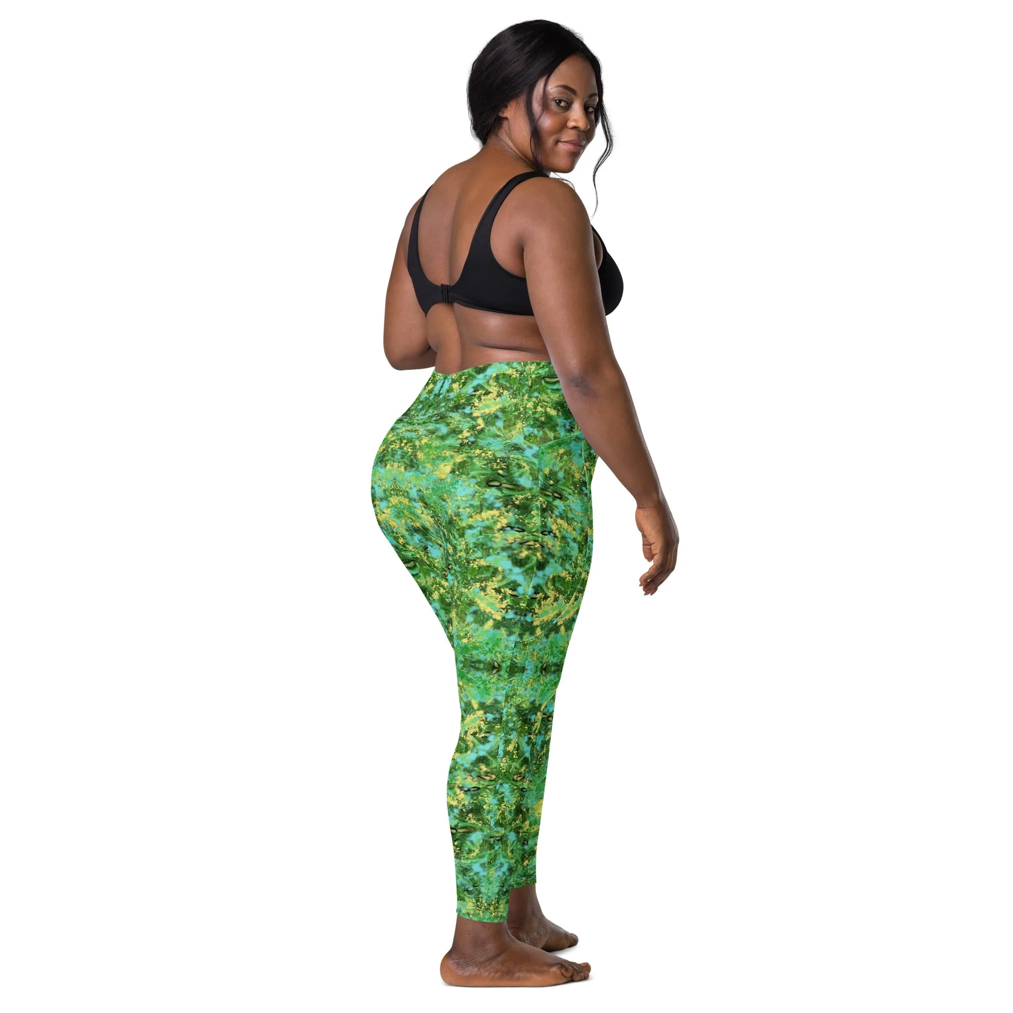 Green blue Kalidoscope Crossover leggings with pockets