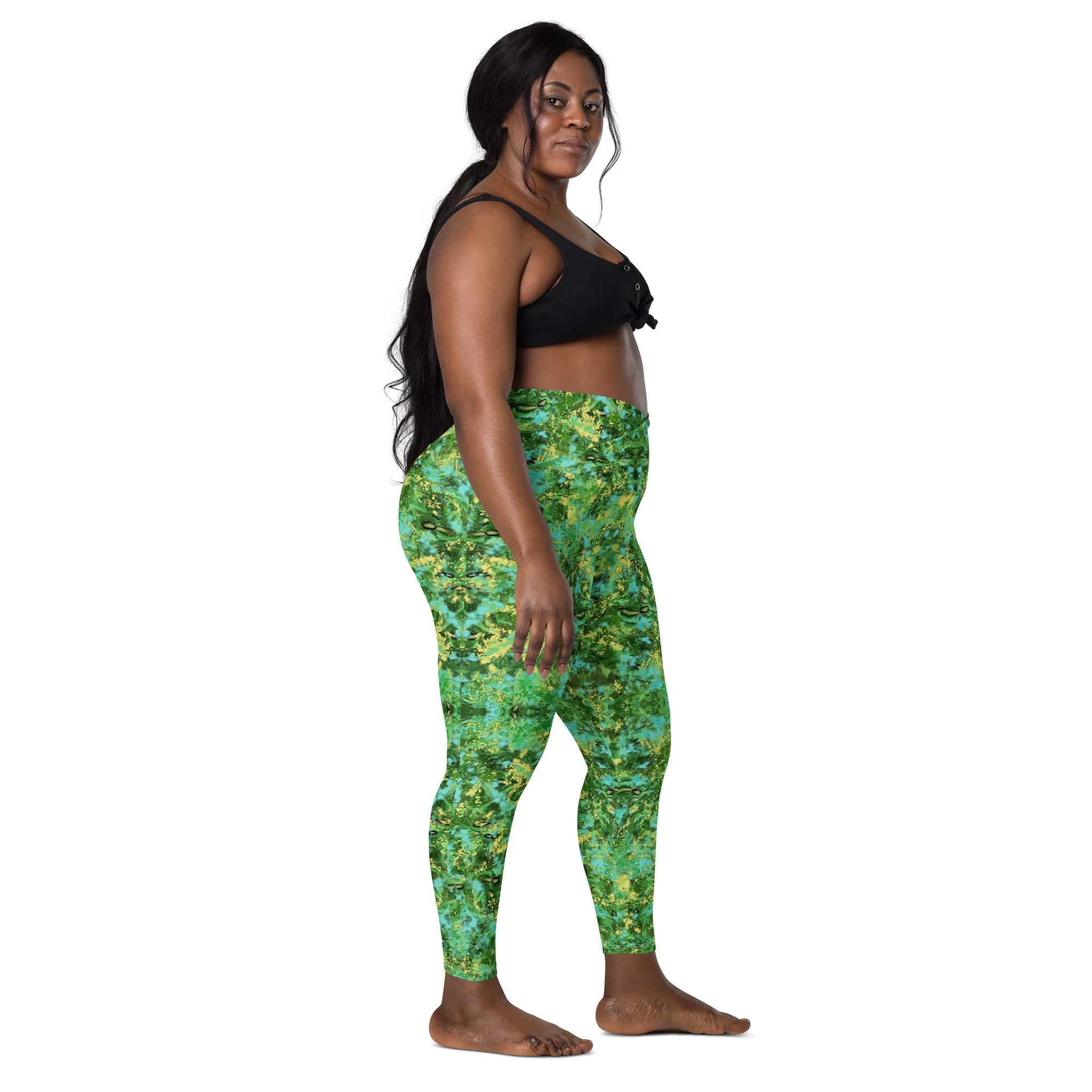 Green blue Kalidoscope Crossover leggings with pockets