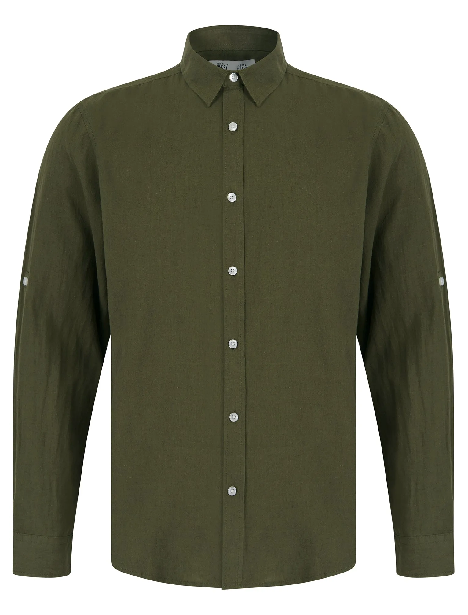 Helios Classic Collar Long Sleeve Cotton Linen Shirt in Ivy Green - Tokyo Laundry