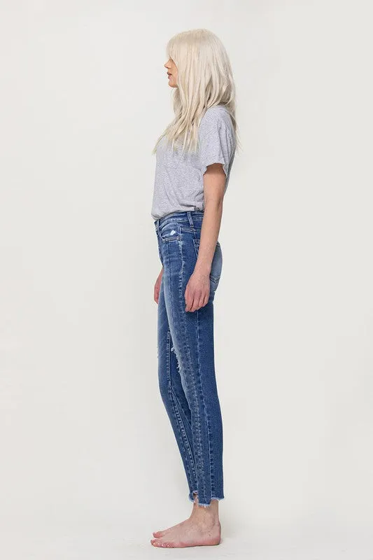 High Rise Ankle Skinny with Uneven Hem Detail