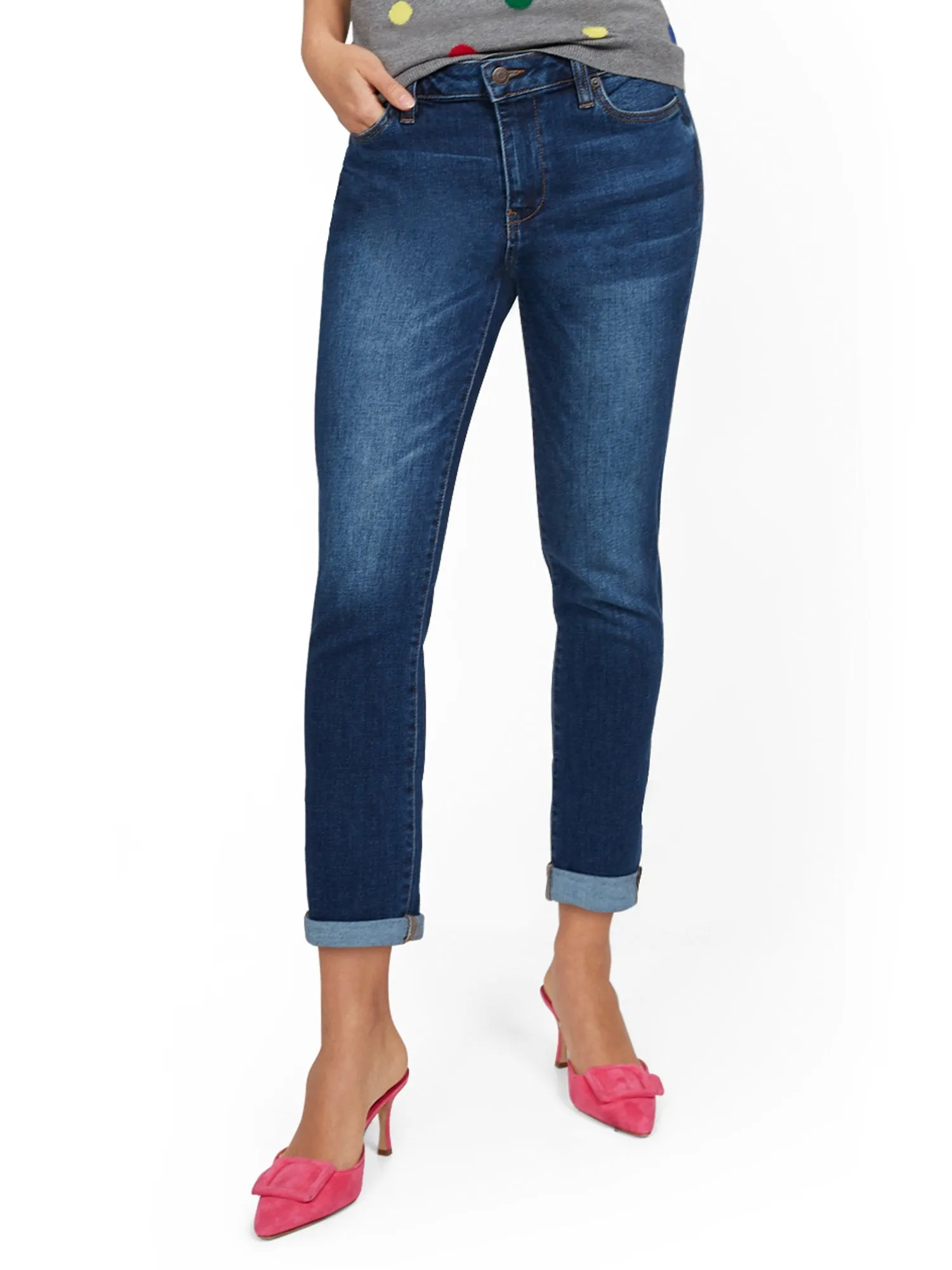 High-Waisted Boyfriend Capri Jeans - Foxy Blue