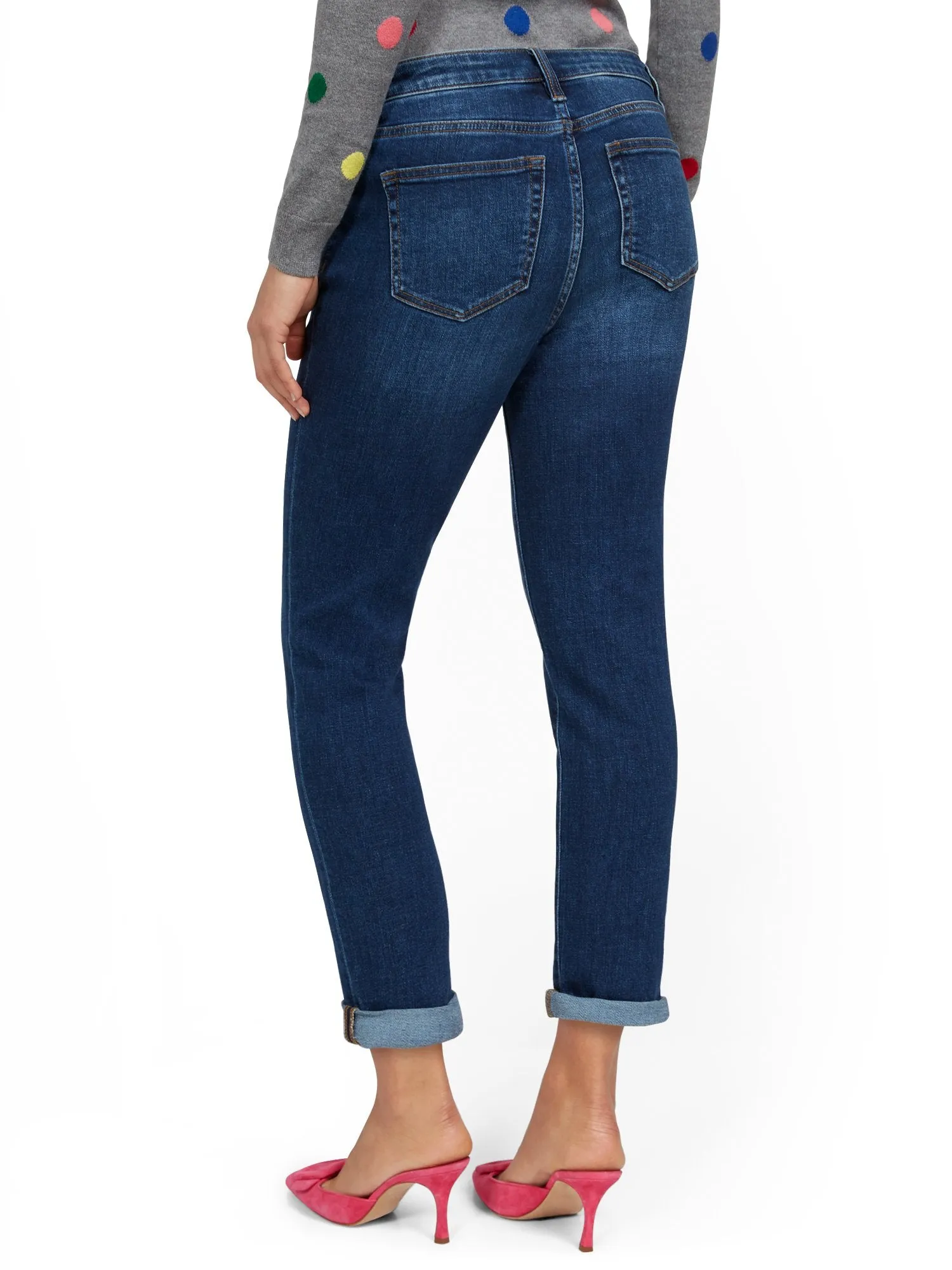 High-Waisted Boyfriend Capri Jeans - Foxy Blue