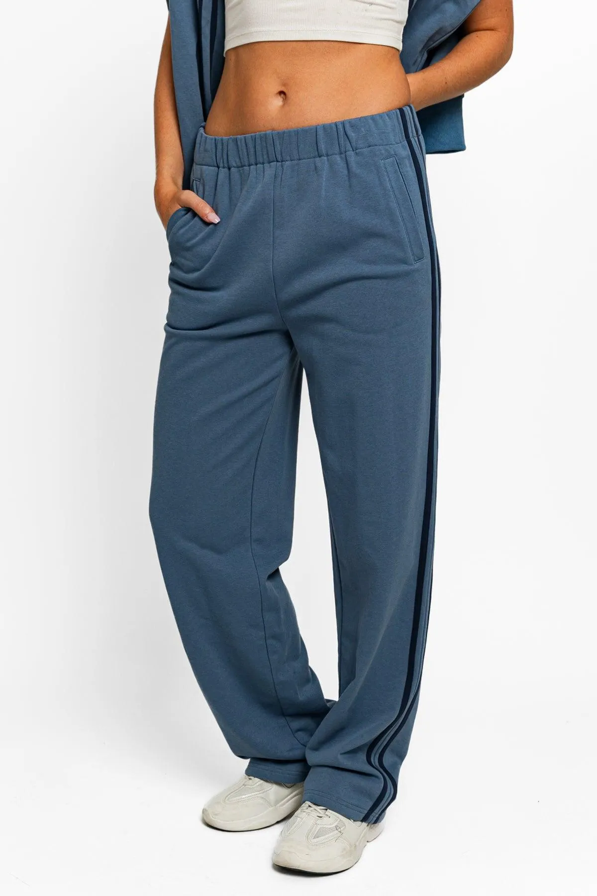 High Waisted Side Stripes Straight Track Sweatpants