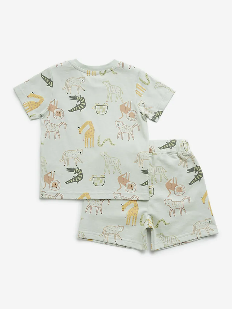 HOP Baby Sage Animal Pattern Cotton T-Shirt with Shorts Set