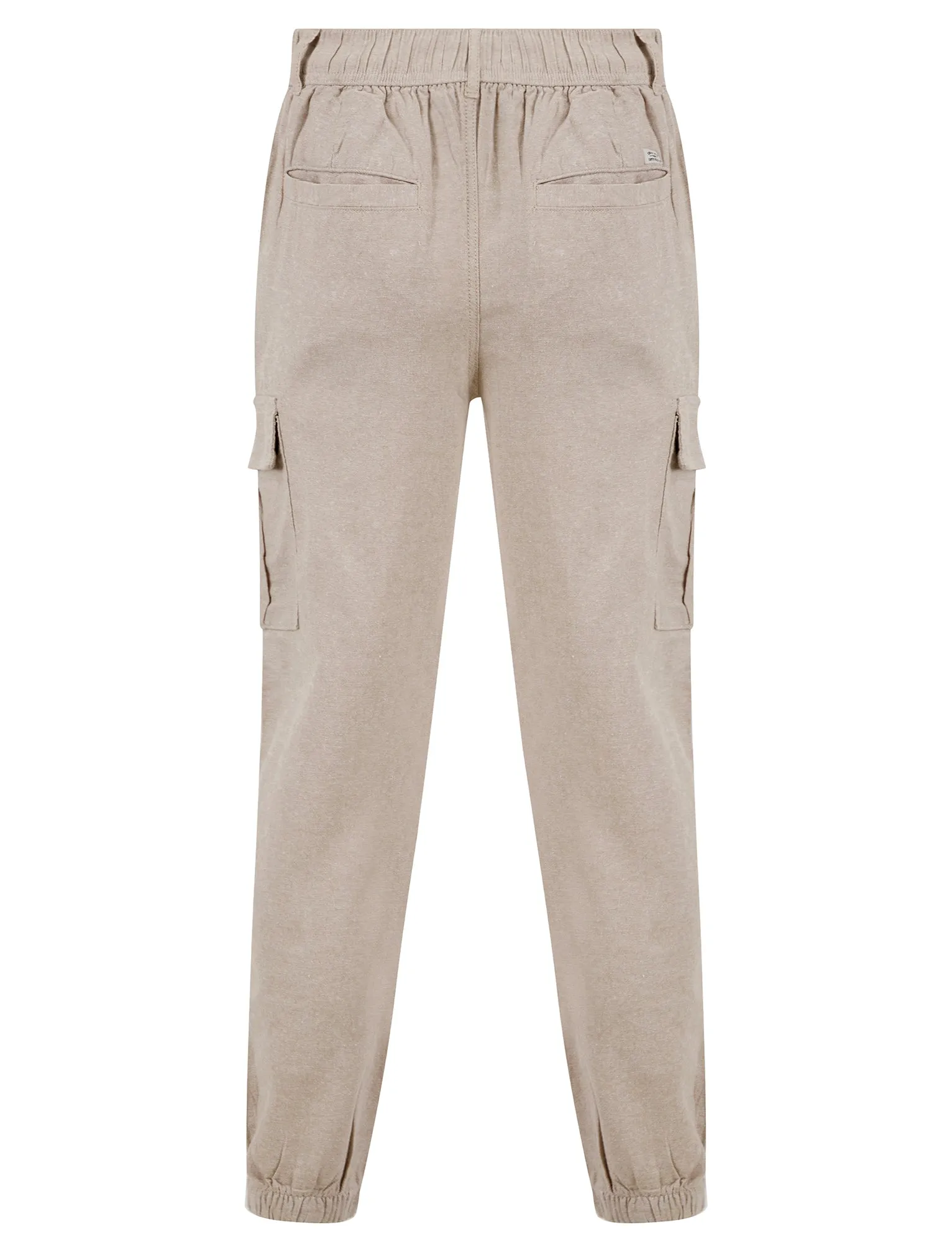 Idas Linen Cotton Comfort Fit Elasticated Waist Cargo Trousers in Nomad Sand - Tokyo Laundry