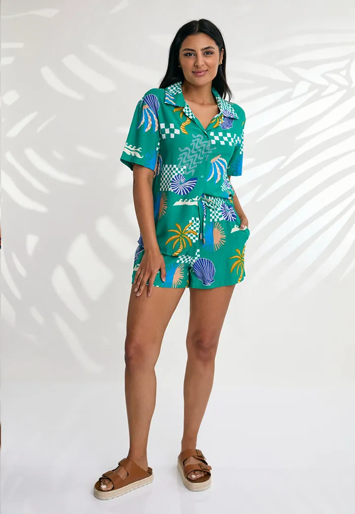 Indii Breeze Maria Shirt & Shorts Set - Seaside Green